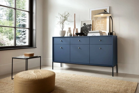 Kommode mit Schubladen Mono 154 cm Dunkelblau Minimalistisches Design stilvoller goldener Griff schlichte Form mit metallischen Elementen