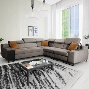 Ecksofa mit Schlaffunktion Alcamo III grau braun rechts funktionelles Ecksofa mit Schublade in der Seite zwei Behälter für Bettzeug