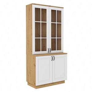 Scandi 100 cm handwerkliche Eiche / weiß klassisches Design Sicherheitsglas stilvoll gefräste Fronten Metallgriffe