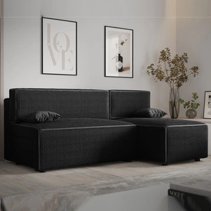 Ecksofa mit Schlaffunktion Brandon schwarz rechte Ecke dreidimensionaler Stoff mit ausdrucksstarkem Streifen Bettzeug Container