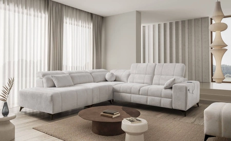 Ecksofa mit Schlaffunktion Penejos IX grau Esche links stilvolles Ecksofa mit Bettzeugcontainern komfortable verstellbare Kopfstützen