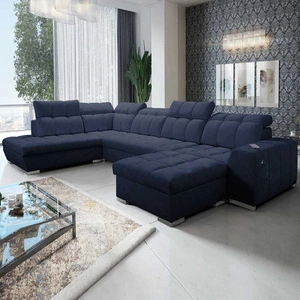 Ecksofa mit Schlaffunktion Luigi VI navyblau rechte Seite stilvolles Ecksofa mit Bettzeugcontainern in weichem Stoff bezogen