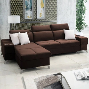 Ecksofa mit Schlaffunktion Elgin braun linkes Ecksofa mit verstellbaren Kopfstützen praktische Schubladen in den Seiten des Möbels