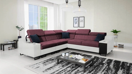 Ecksofa mit Schlaffunktion Alcamo III burgund/weiß links Funktions-Ecksofa mit Schublade in der Seite zwei Behälter für Bettzeug