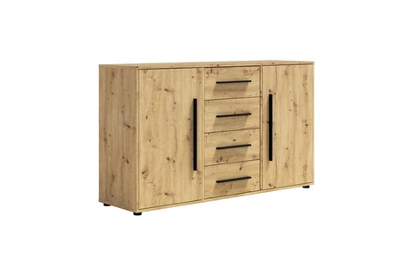 Kommode Maxione 150 cm Eiche handwerklich elegant und vielseitig Kommode Stil für Schlafzimmer oder Wohnzimmer geschmackvolle schwarze Griffe