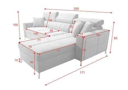 Ecksofa mit Schlaffunktion Nausa beige rechtsseitig Samt stilvoll bequemes Ecksofa verstellbare Kopfstützen Bettzeugcontainer