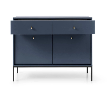 Kommode mit Schubladen Mono 104 cm Dunkelblau Minimalistisches Design stilvoller goldener Griff schlichte Form mit metallischen Elementen