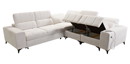 Ecksofa mit Schlaffunktion Penejos III beige rechte Ecke äußerst bequemes und praktisches Ecksofa für das Wohnzimmer zwei Behälter für Bettzeug