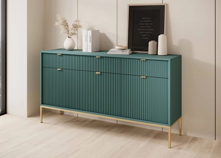 Kommode mit Schubladen Lovro 154 cm pastellgrün modernes Design wird Liebhaber ausdrucksstarker Innenräume begeistern goldenes Metallzubehör