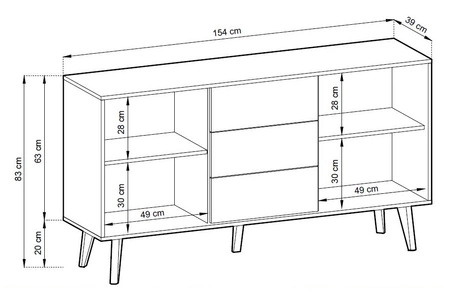 Kommode Saipan 154 cm schwarz / Eiche handwerklich modernes Design funktionell ideal für klassische und skandinavische Innenräume dekorative geriffelte Dekoration
