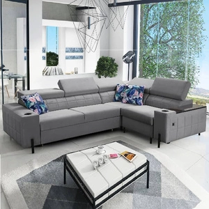 Ecksofa mit Schlaffunktion Belvi II grau rechte Seite elegantes und ergonomisches Ecksofa für das Wohnzimmer praktisches Staufach an der Seite
