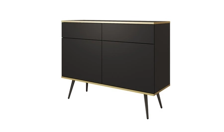 Schubladenkommode Luxury 107 cm schwarz modernes Design Wohnzimmer Kommode Körper mit Gold trim hohe Metallbeine gekrönt