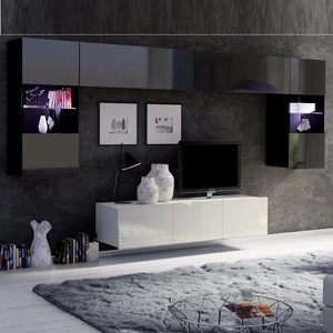 Hängeelement Apulia II weiß glänzend/schwarz glänzend Außergewöhnlich stilvolles Hängeelement mit schlichten Möbelstücken, das sich in jede Einrichtung einfügt