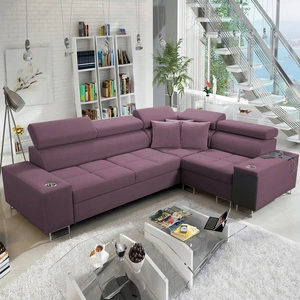 Ecksofa mit Schlaffunktion Dafni II heather right samtenes Ecksofa mit Bettzeugstauraum Vollauszugskasten