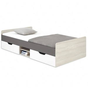 Bett Remona 120x200 cm Eiche wilton weiß / weiß / anthrazit modernes und praktisches Bett mit Schubladen für ein Kind oder einen Teenager