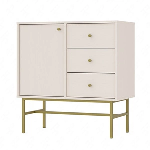 Kommode Kioto III 84 cm beige modernes Design dezente goldene Griffe Metallrahmen ideale Kommode für das Wohnzimmer