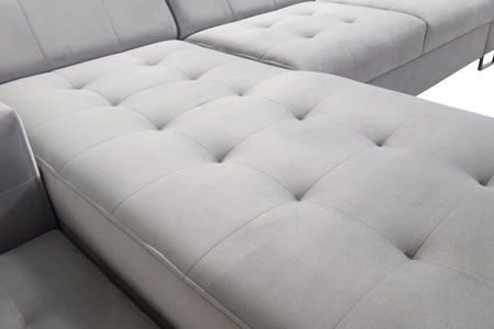 Ecksofa mit Schlaffunktion Hampton navy blau links stilvolle Steppung auf der Sitzfläche weicher Polsterstoff Ecksofa mit Verlängerung