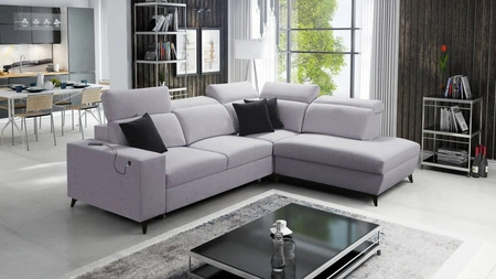 Ecksofa mit Schlaffunktion Kelly Sleek VII grau Esche rechts geflochten bequem und funktionell Ecksofa für Wohnzimmer