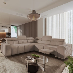 Ecksofa mit Schlaffunktion Castel III Lux hellbraun rechtshändig äußerst bequemes Ecksofa für das Wohnzimmer mit ausziehbarer Fußstütze