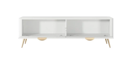 RTV-Schrank Lante 163 cm weißer Designer-TV-Schrank im trendigen Stil abgerundete Kanten der massiven geschmackvollen geriffelten Front