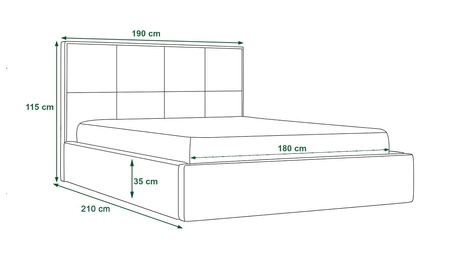 Polsterbett Montigo 180x200 türkis mit Staukasten im modernen skandinavischen Stil mit gestepptem Kopfteil