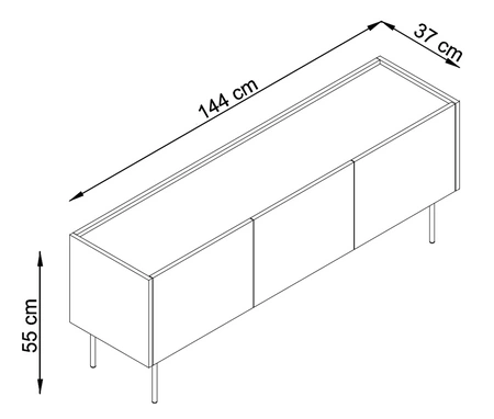 TV Schrank Vellore 144 cm Ziegel Originaldesign grifflose Fronten Metallbeine in der Farbe der Schrankfronten abgesenkte Platte