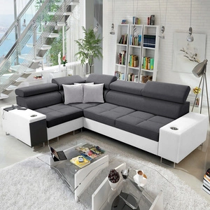 Ecksofa mit Schlaffunktion Dafni II graphitweiß links Schlafsofa mit Bettzeugschublade in der Seite des Möbels