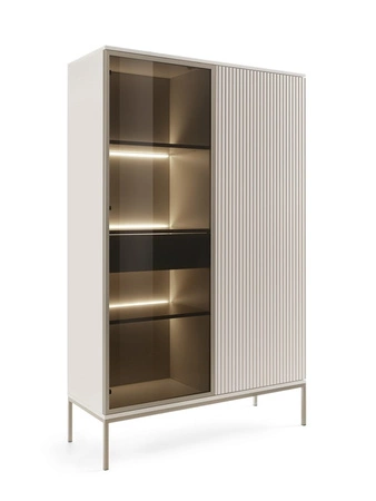 Amma 104 cm beige Vitrine mit Schublade moderne Form stilvolle Wohnzimmerausführung push to open system