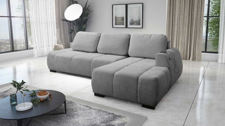 Ecksofa mit Schlaffunktion Gentle hellgrau rechts stilvolles Design Ecksofa-Bett zeichnet sich durch seine abgerundete Form aus