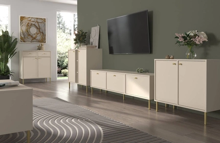 Kioto II Kommode 84 cm beige minimalistisches Design perfekter Vorschlag für eine Kommode für das Schlafzimmer oder Wohnzimmer Goldgriffe