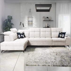 Ecksofa mit Schlaffunktion Buffalo XI Creme linke Seite stilvolles Ecksofa mit drei Bettkästen Veloursstoff