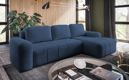 Ecksofa mit Schlaffunktion Bovec blau rechtsseitig stilvolles Ecksofa mit ergonomischer Form hydrophobem Stoff