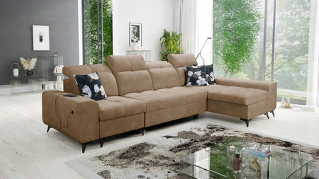 Ecksofa mit Schlaffunktion Buffalo XII dunkelbeige rechte Seite stilvolles und funktionelles Ecksofa mit Bettzeugcontainer