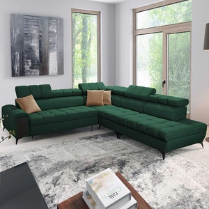 Ecksofa mit Schlaffunktion Bolmso IX grün rechte Seite bequemes Ecksofa für Wohnzimmer mit Schublade Bettzeug Container stilvolles Design