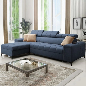Ecksofa mit Schlaffunktion Bolmso blau linkes Ecksofa mit zwei Bettkästen praktische Schublade in der Seite des Möbels