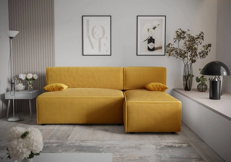 Ecksofa mit Schlaffunktion Brandon-Honig rechte Ecke dreidimensionaler Stoff mit ausdrucksvollen Streifen Bettzeugbehälter