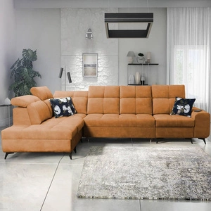 Ecksofa mit Schlaffunktion Buffalo XI honey links stilvolles Ecksofa mit drei Bettkästen Velourstoff