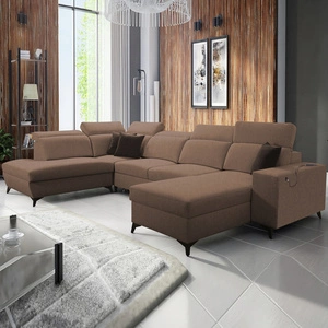 Ecksofa mit Schlaffunktion Kelly Sleek VI hellbraun rechts modernes Design Ecksofa für Wohnzimmer mit verstellbaren Kopfstützen