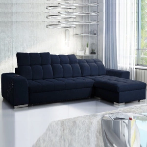 Luigi Ecksofa mit Schlaffunktion marineblau rechtes Ecksofa mit zwei Bettkästen Stoff mit einer interessanten Struktur