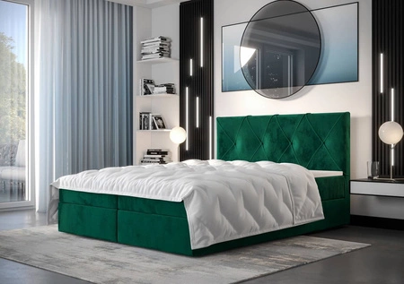 Boxspringbett Arvada 140x200 Flaschengrünes Bett im modernen skandinavischen Stil mit gepolstertem Kopfteil
