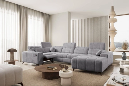 Ecksofa mit Schlaffunktion Penejos IV Lux hellgrau rechtsseitig stilvolles Ecksofa mit komfortablem ausziehbarem Fußteil