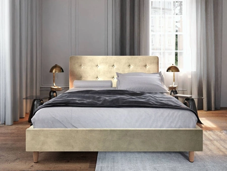 Polsterbett Noiro 180x200 beige mit Container im modernen skandinavischen Stil mit markantem Kopfteil