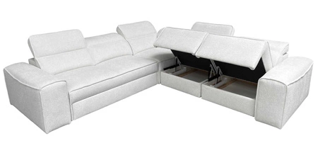 Ecksofa mit Schlaffunktion Viano III hellgraues rechtes Ecksofa mit Bettcontainern perfekt für moderne Interieurs