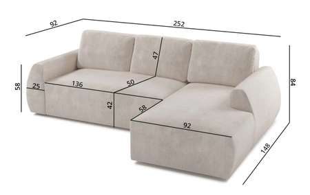 Ecksofa mit Schlaffunktion Colio dunkelbeige rechte Seite stilvolles Ecksofa mit interessanter Form dekorativer Kissenkugel