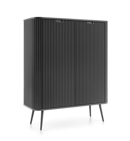 Zoya 103 cm Kommode schwarz elegantes Design ovale Form auf schwarzen Metallbeinen geschmackvolle geriffelte Front gesetzt