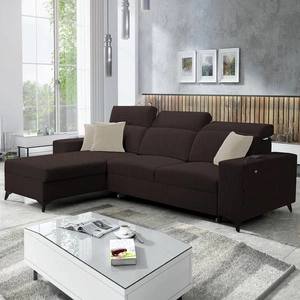 Ecksofa mit Schlaffunktion Kelly Sleek braun linke Seite geflochten bequem und funktional Ecksofa Bett für Wohnzimmer