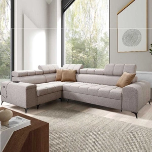 Ecksofa mit Schlaffunktion Bolmso II beige linkes Ecksofa mit Bettzeugcontainer Vollauszug in der Seite des Möbels