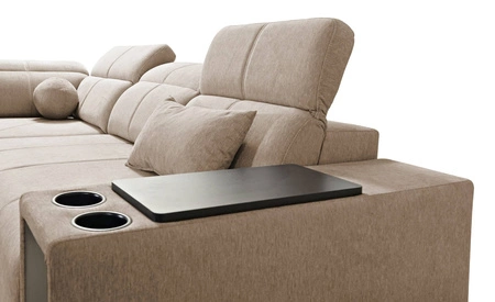 Ecksofa mit Schlaffunktion Tesalia IX grau Esche links modernes Design komfortable Schiebelehne Schublade in der Seite des Möbels