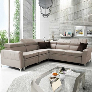 Ecksofa mit Schlaffunktion Rava IV hellbeige Linkshänder Samt Komfort bei der täglichen Erholung Container für Bettzeug