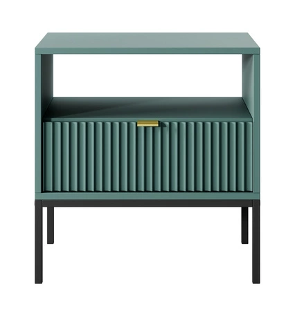 Lovro Nachttisch mit Schublade pastellgrün geschmackvolles geriffeltes Dekor idealer Schlafzimmerschrank Goldrandgriff